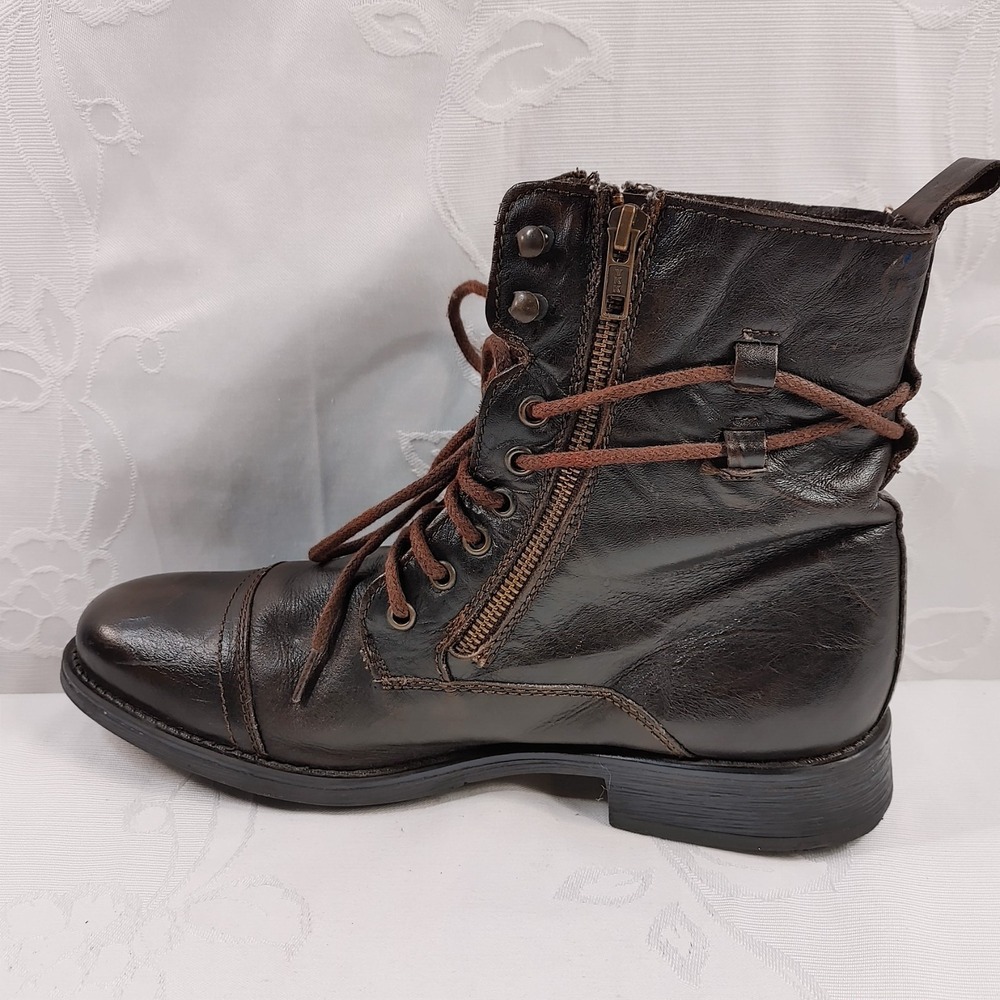 Call It Spring Men's Size 10 Ankle Boots Brown Zipper Laces Biker Casual Shoe - Picture 5 of 9